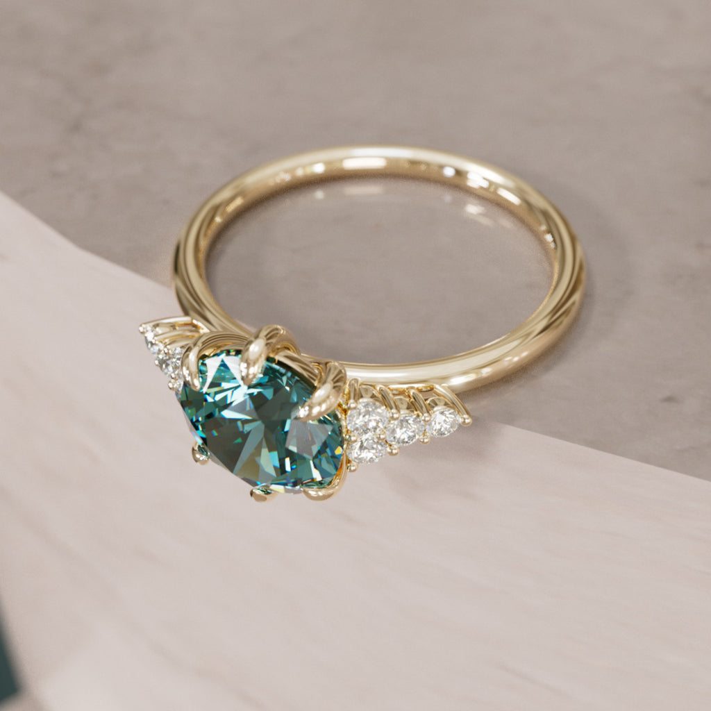 Celestial engagement ring Nature Inspired with Teal Sapphire By Valley Rose