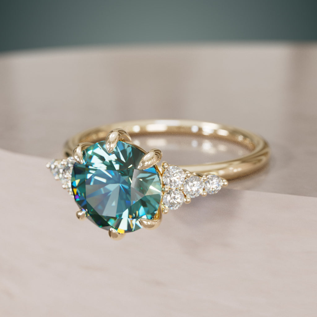 Celestial engagement ring Nature Inspired with Teal Sapphire By Valley Rose