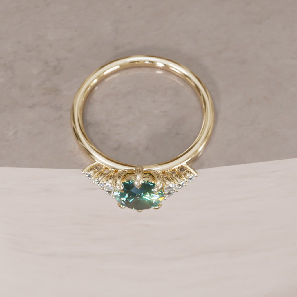 Celestial engagement ring Nature Inspired with Teal Sapphire By Valley Rose