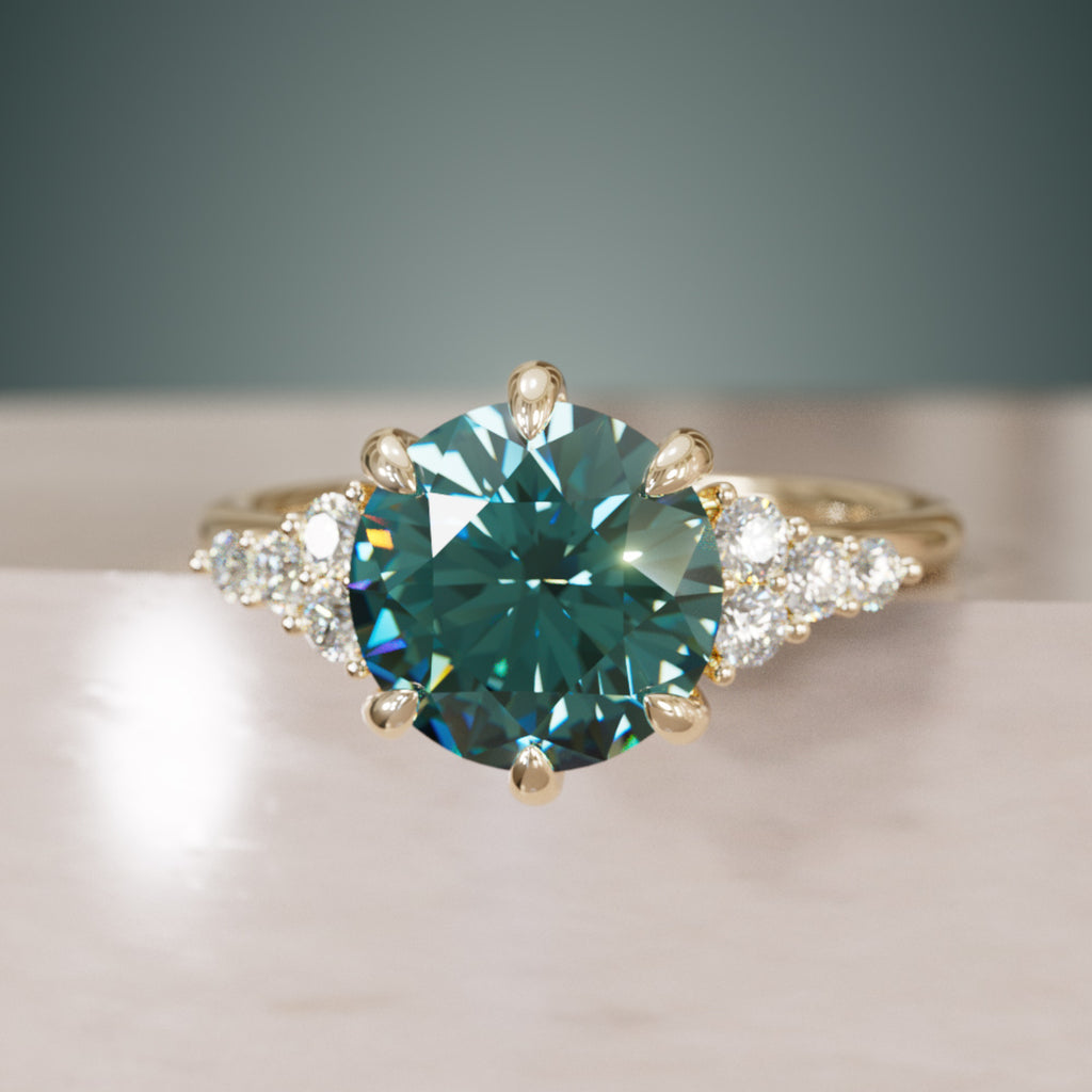 Celestial engagement ring Nature Inspired with Teal Sapphire By Valley Rose