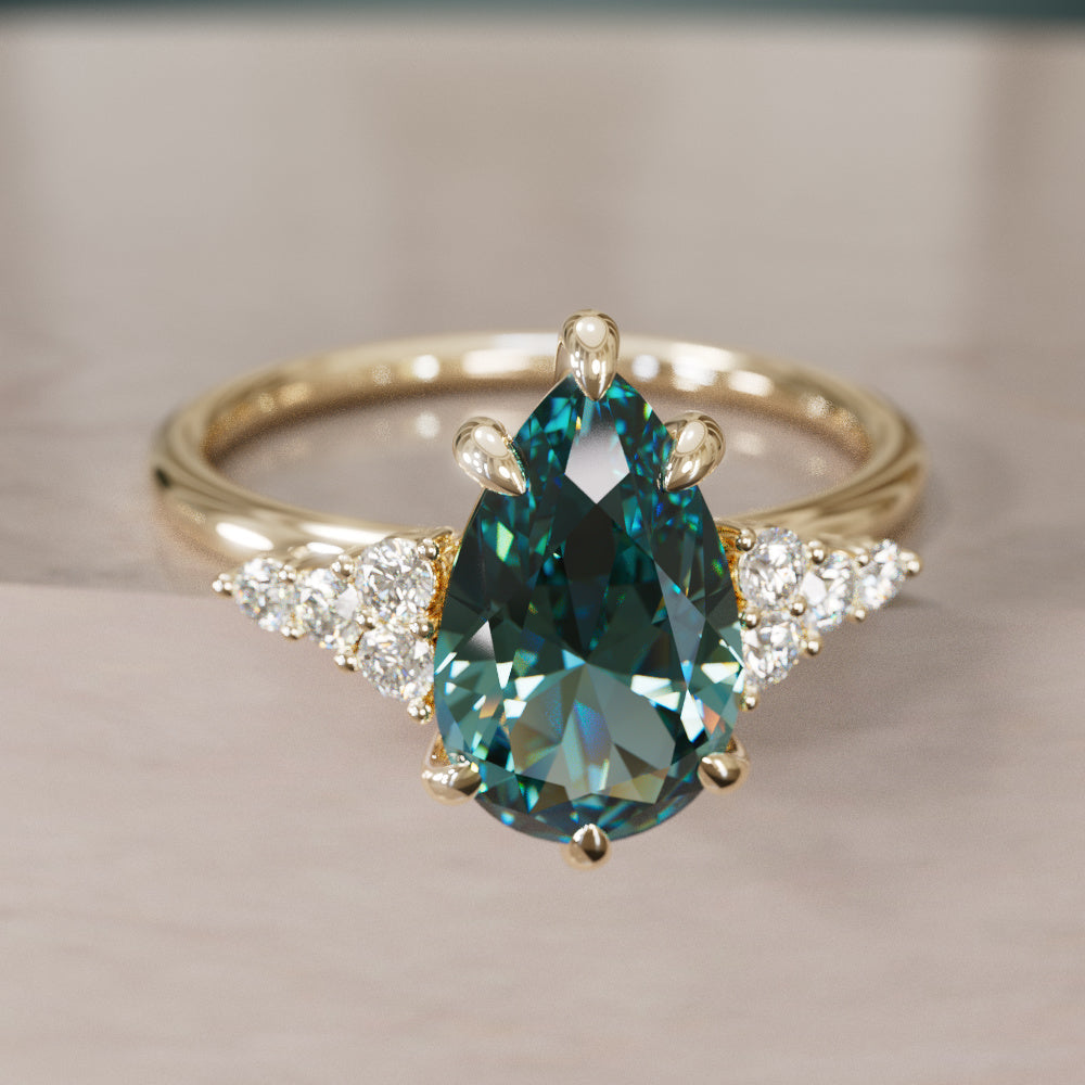 Celestial engagement ring Nature Inspired with Teal Sapphire By Valley Rose