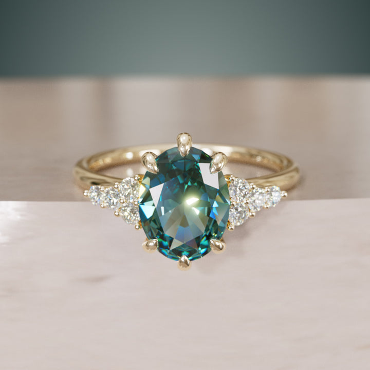 Celestial engagement ring Nature Inspired with Teal Sapphire By Valley Rose