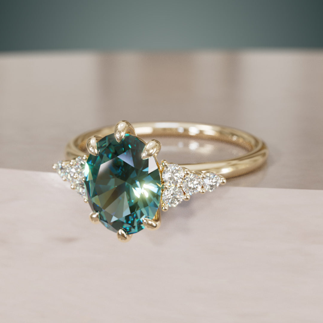 Celestial engagement ring Nature Inspired with Teal Sapphire By Valley Rose