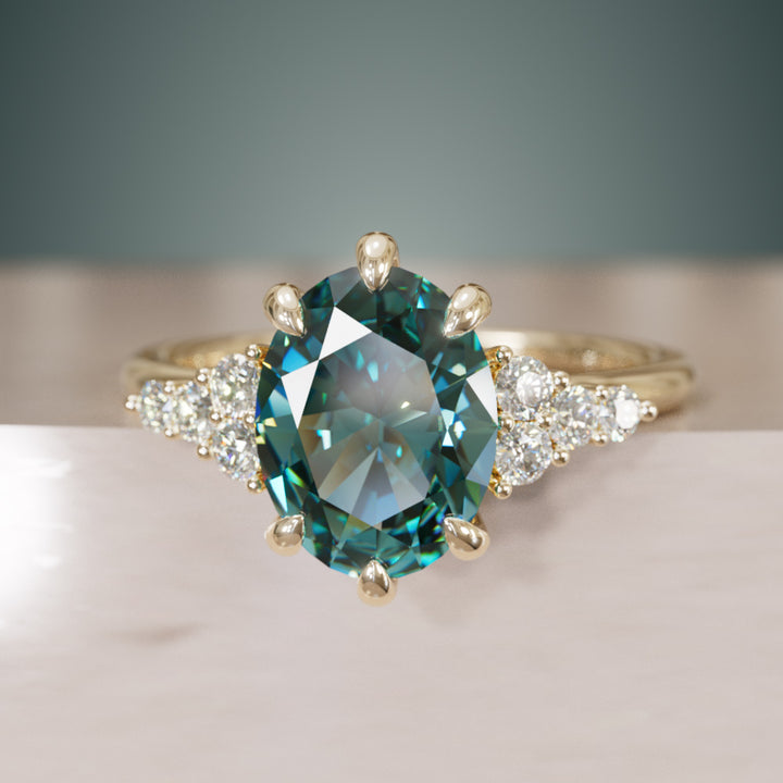 Celestial engagement ring Nature Inspired with Teal Sapphire By Valley Rose