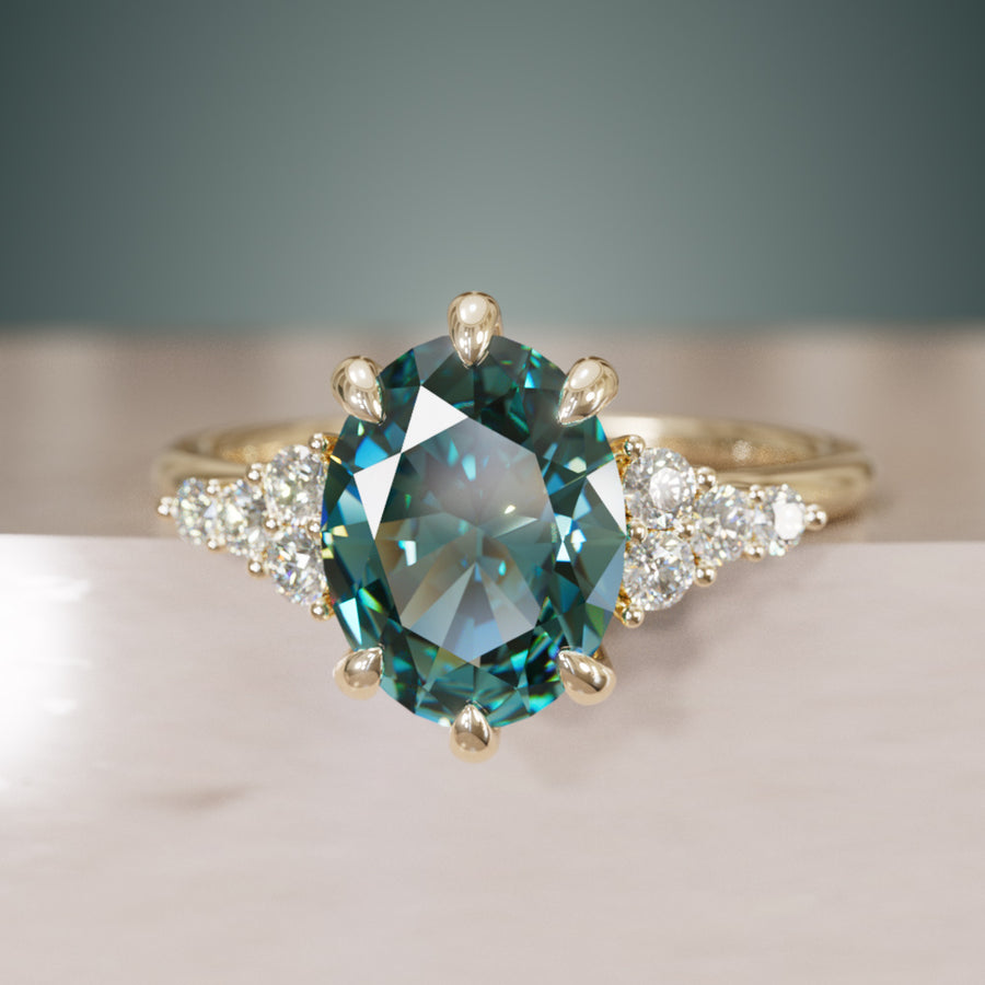 Celestial engagement ring Nature Inspired with Teal Sapphire By Valley Rose