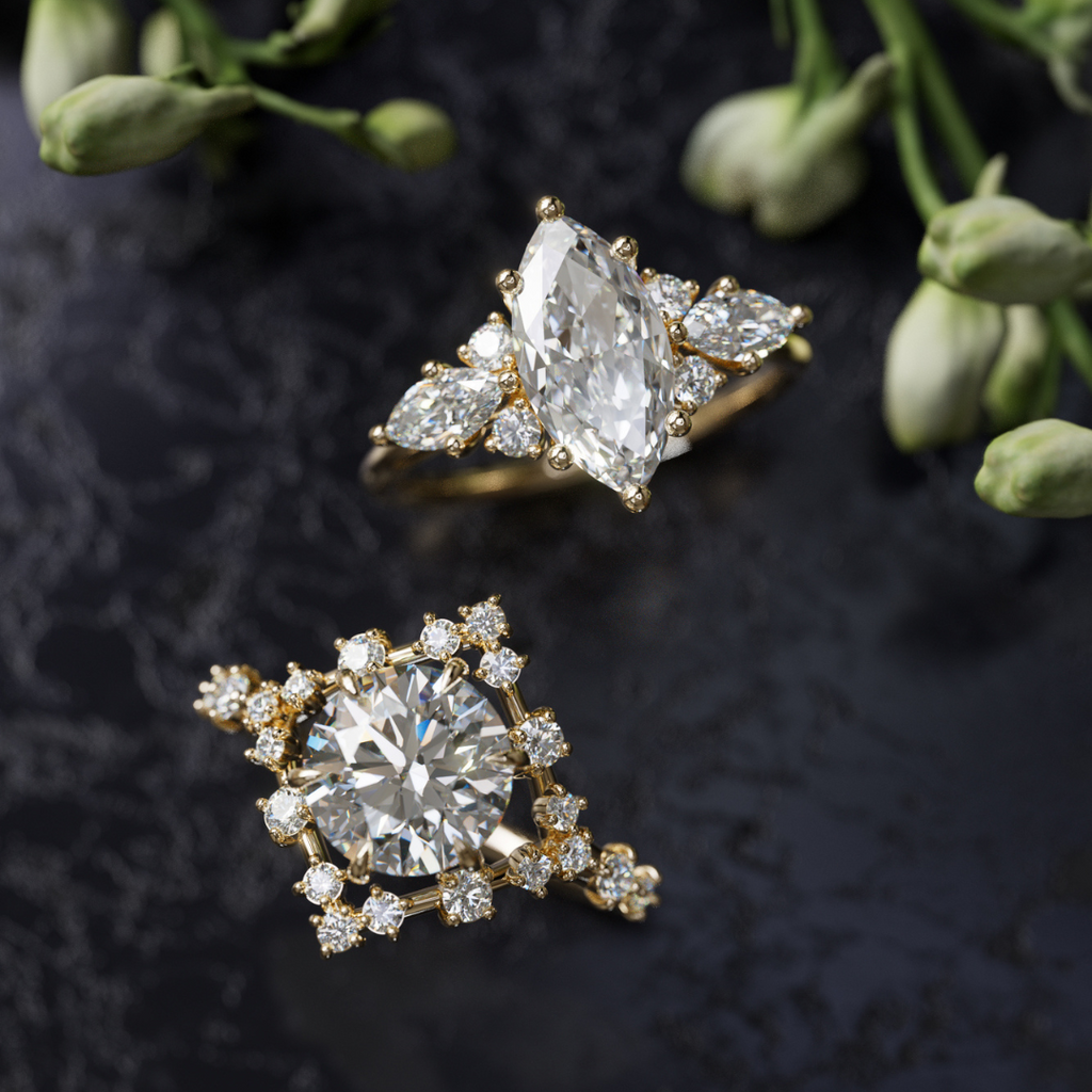 Fantasy Engagement Ring with Marquise Diamonds By Valley Rose