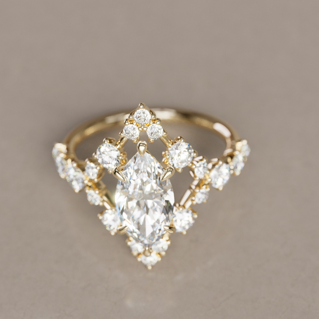 Celestial Engagement Ring, Unique Marquise Diamond Halo By Valley Rose