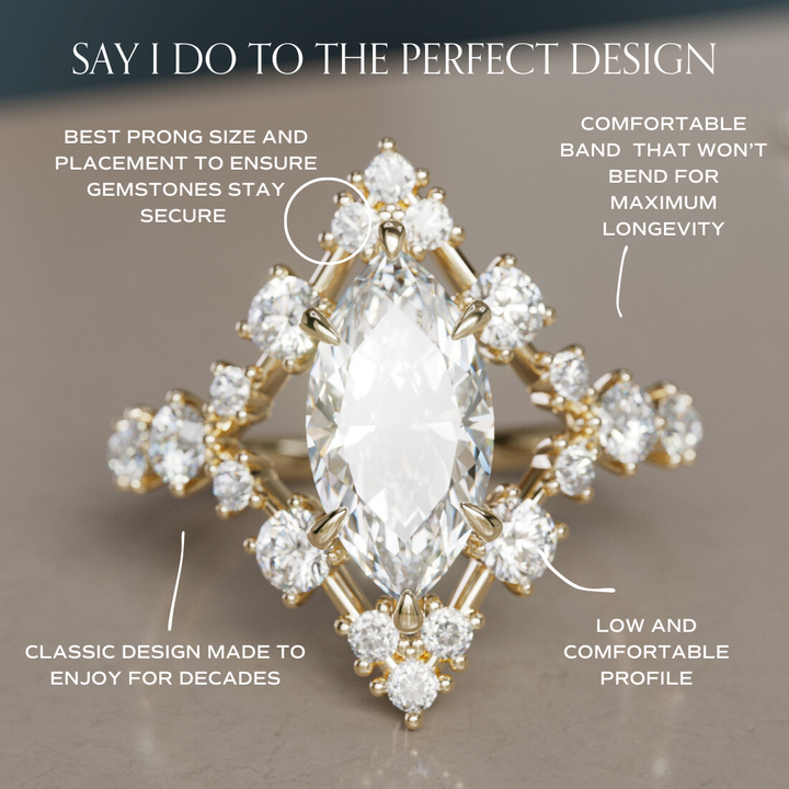 Celestial Engagement Ring, Unique Marquise Diamond Halo By Valley Rose