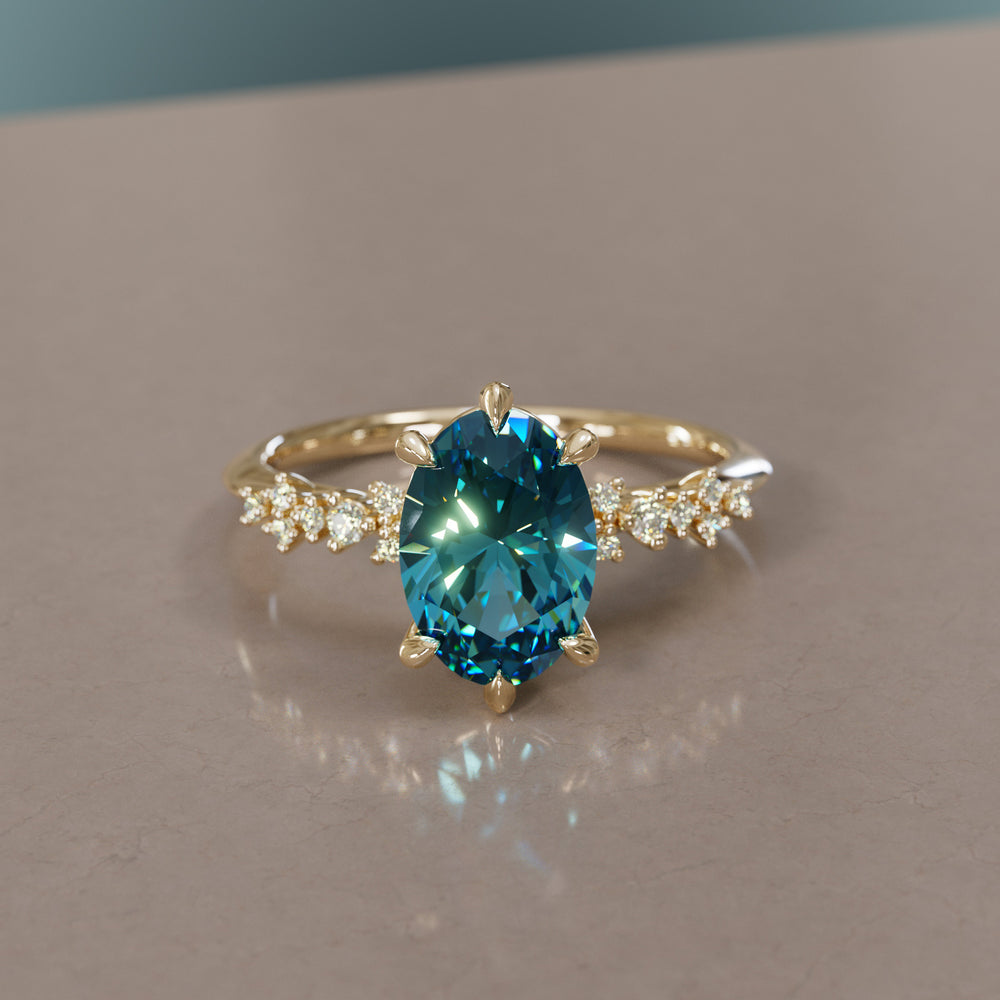 Celestial Engagement Ring with Oval Blue Sapphire and Diamonds By Valley Rose