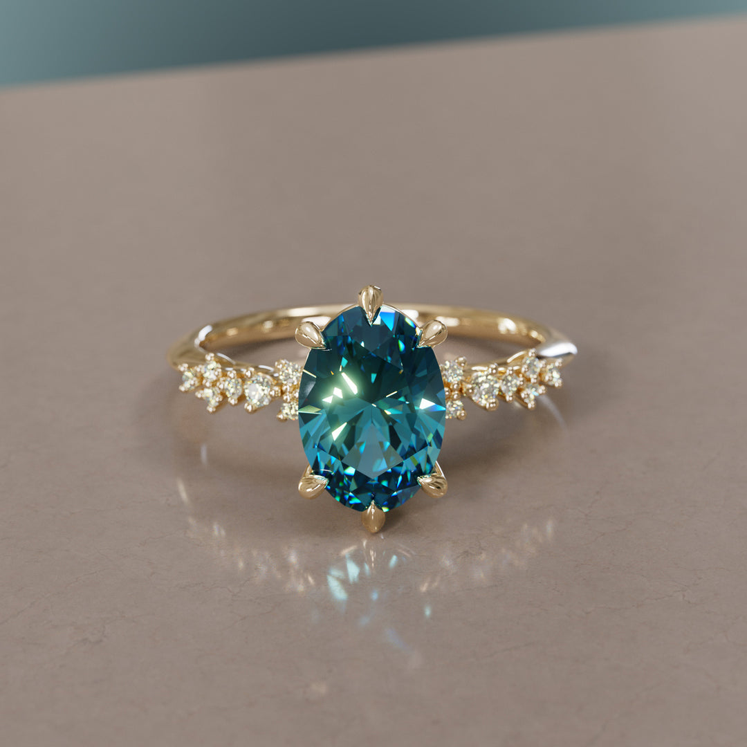 Celestial Engagement Ring with Oval Blue Sapphire and Diamonds By Valley Rose