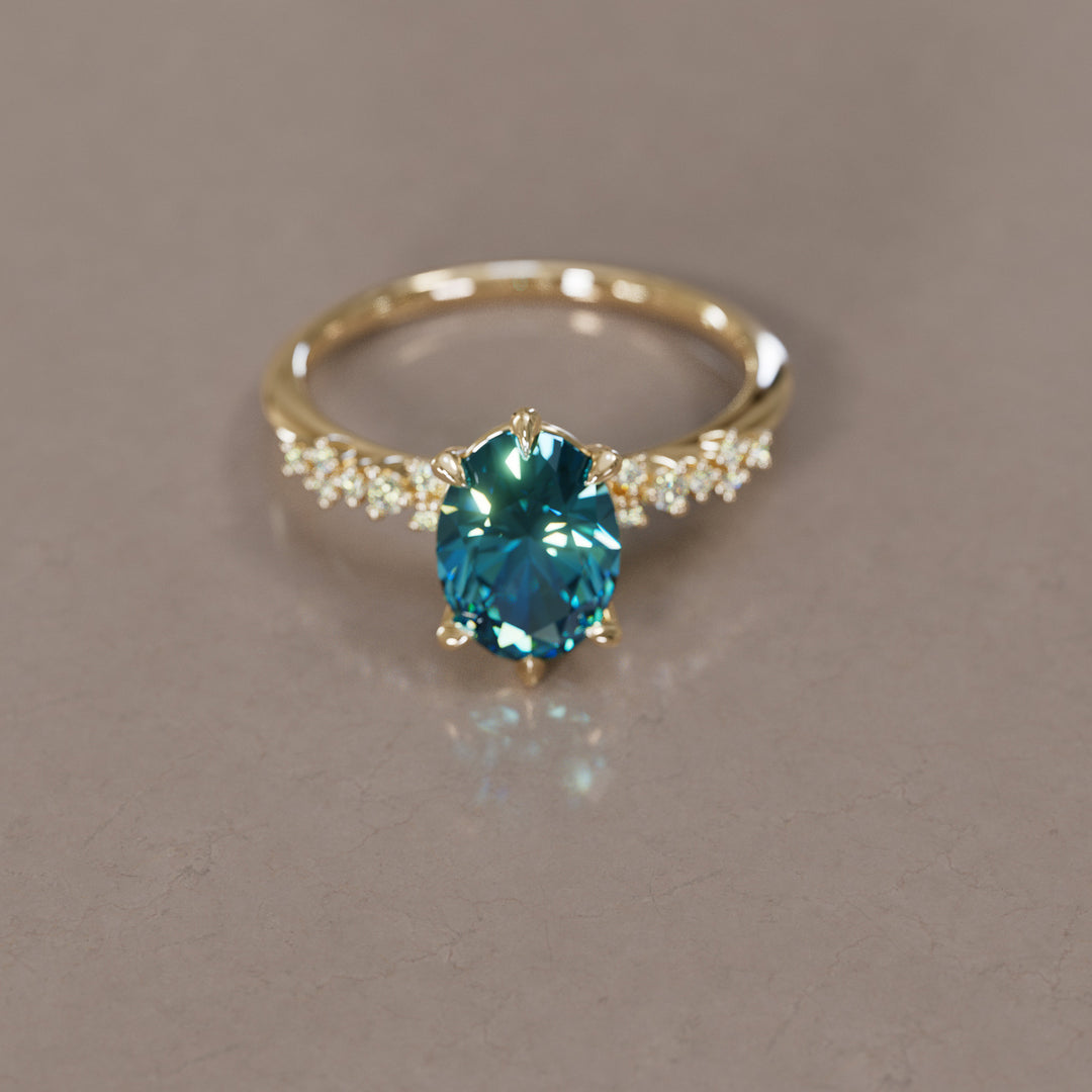 Celestial Engagement Ring with Oval Blue Sapphire and Diamonds By Valley Rose