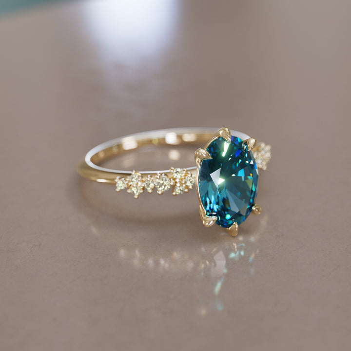 Celestial Engagement Ring with Oval Blue Sapphire and Diamonds By Valley Rose