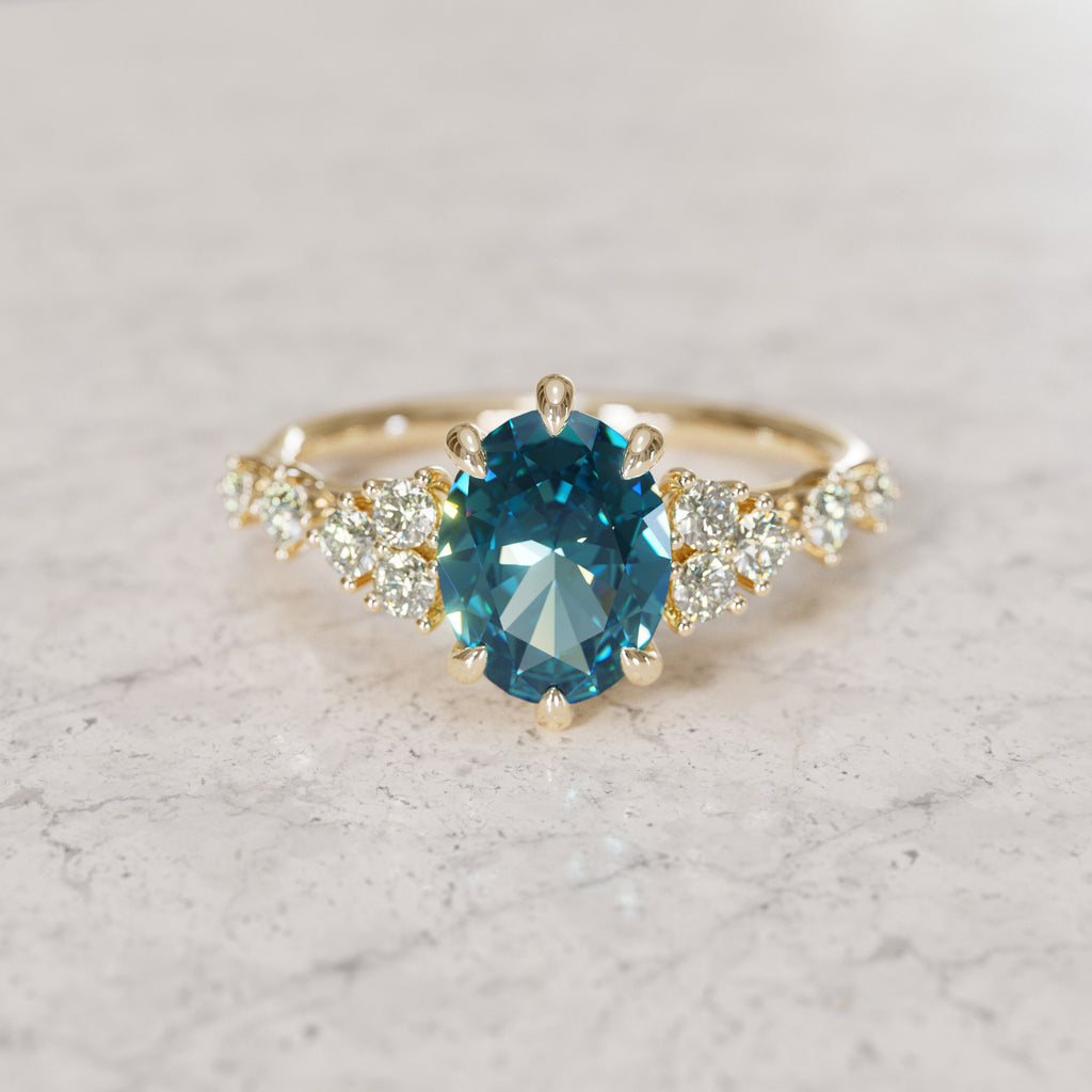 Celestial Engagement Ring with Oval Blue Sapphire and Diamonds By Valley Rose