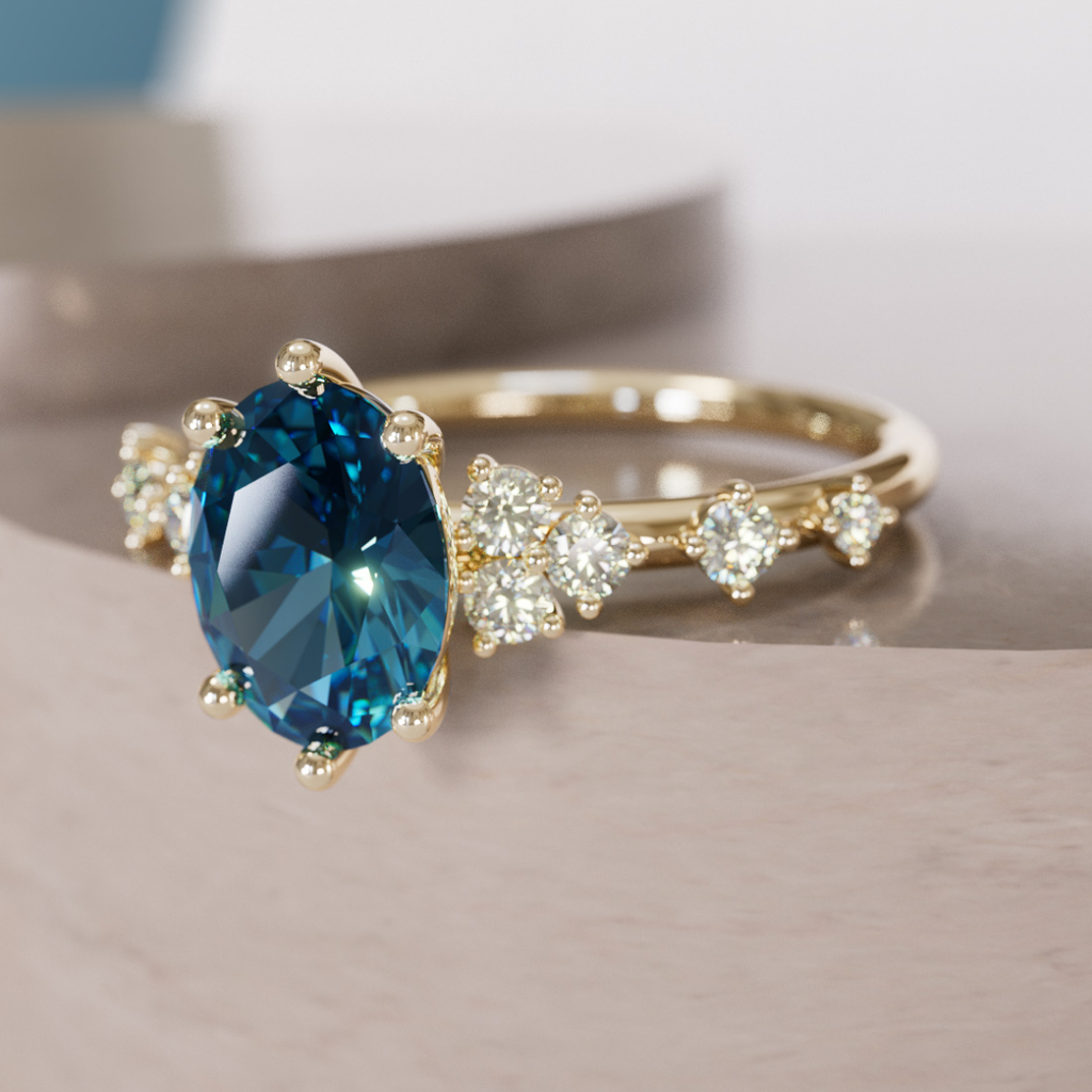 Celestial Engagement Ring with Oval Blue Sapphire and Diamonds By Valley Rose