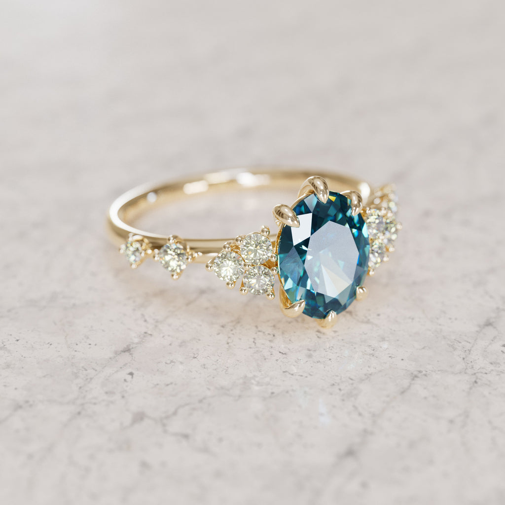 Celestial Engagement Ring with Oval Blue Sapphire and Diamonds By Valley Rose