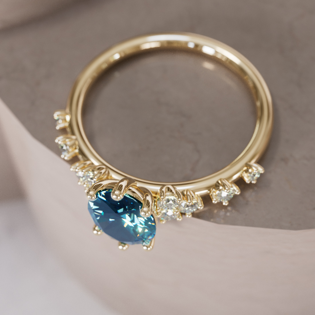 Celestial Engagement Ring with Oval Blue Sapphire and Diamonds By Valley Rose