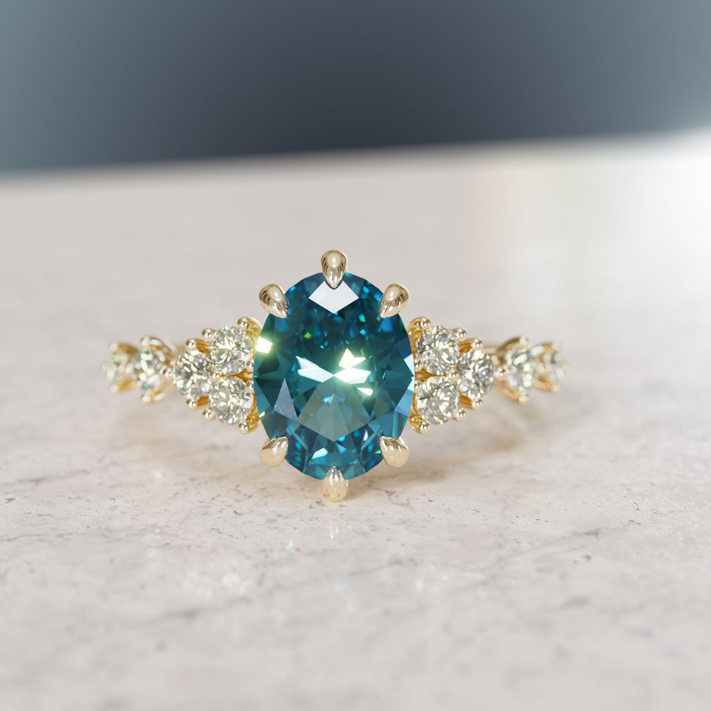 Celestial Engagement Ring with Oval Blue Sapphire and Diamonds By Valley Rose