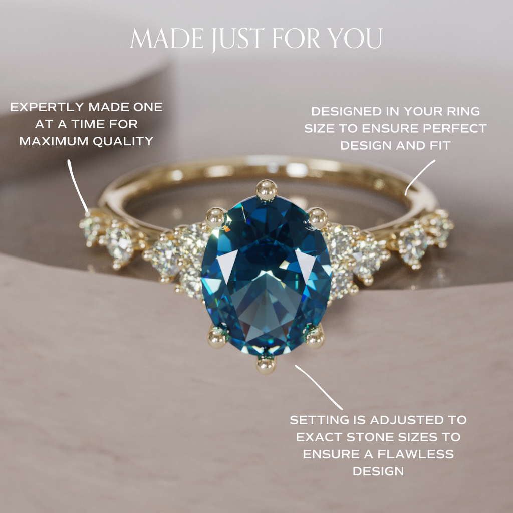 Celestial Engagement Ring with Oval Blue Sapphire and Diamonds By Valley Rose