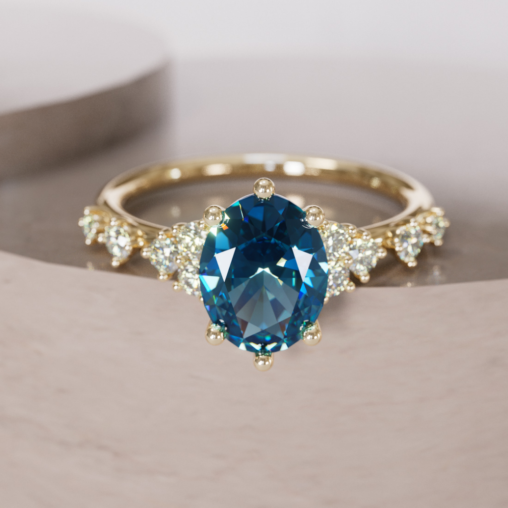 Celestial Engagement Ring with Oval Blue Sapphire and Diamonds By Valley Rose