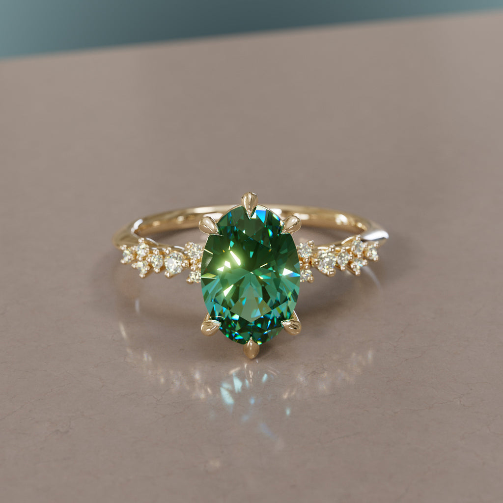 Celestial Engagement Ring with Oval Green Sapphire and Diamonds By Valley Rose