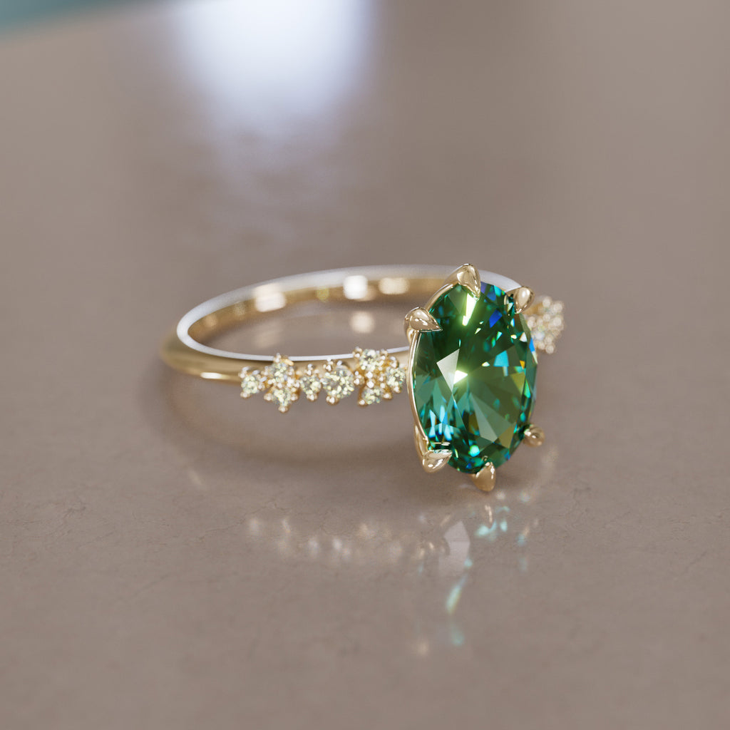 Celestial Engagement Ring with Oval Green Sapphire and Diamonds By Valley Rose
