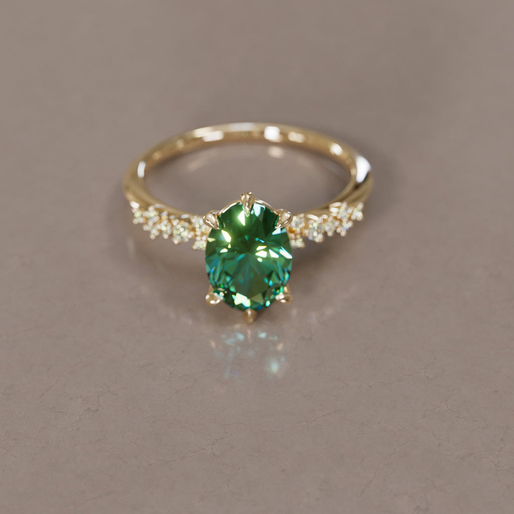 Celestial Engagement Ring with Oval Green Sapphire and Diamonds By Valley Rose