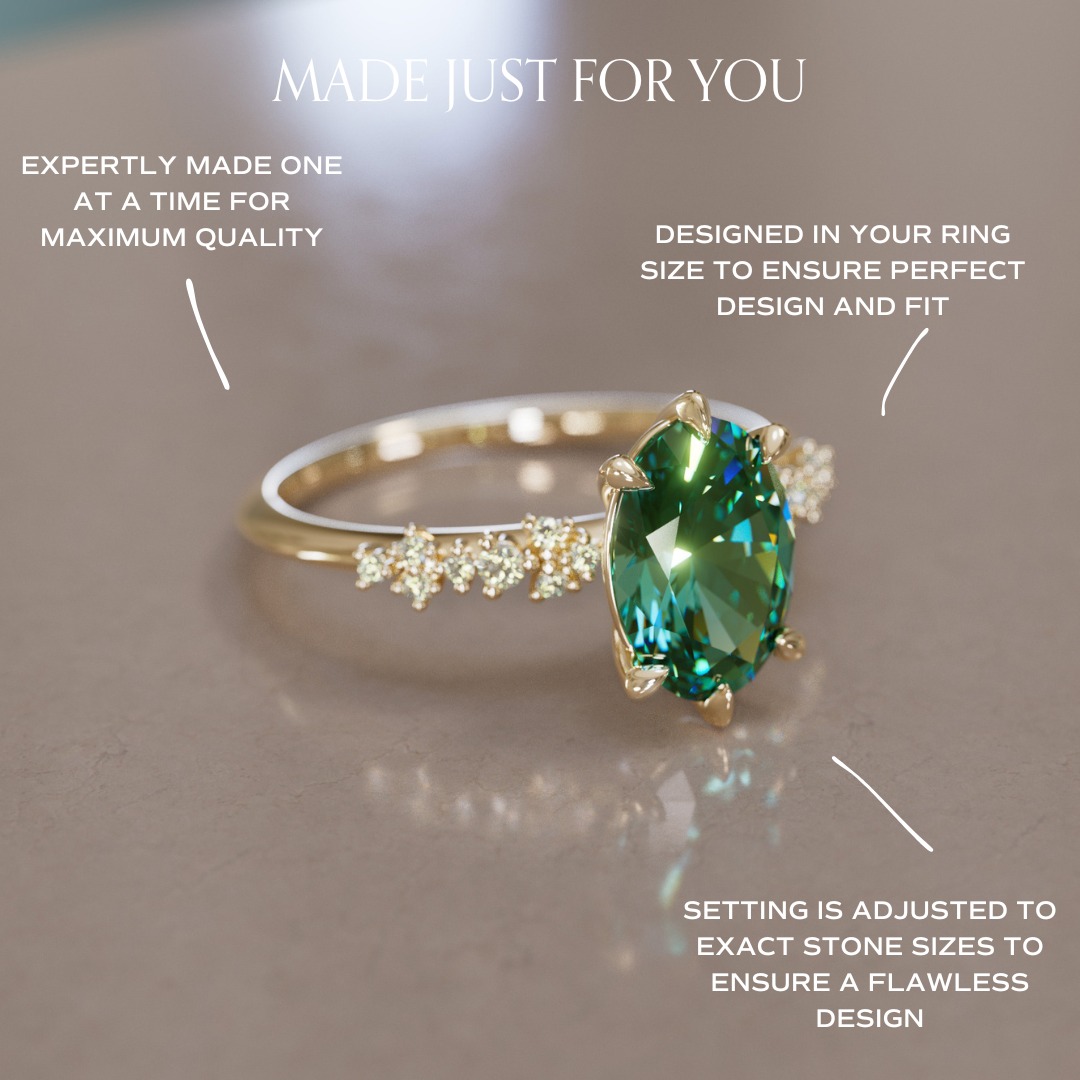 Celestial Engagement Ring with Oval Green Sapphire and Diamonds By Valley Rose