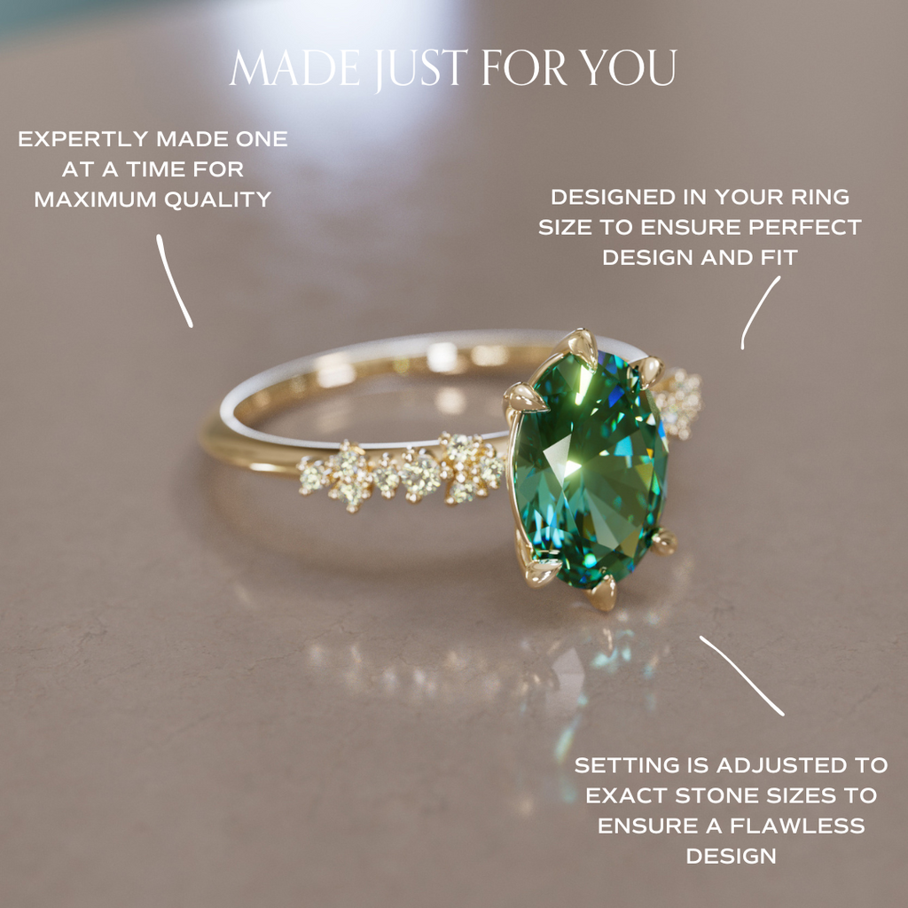 Celestial Engagement Ring with Oval Green Sapphire and Diamonds By Valley Rose