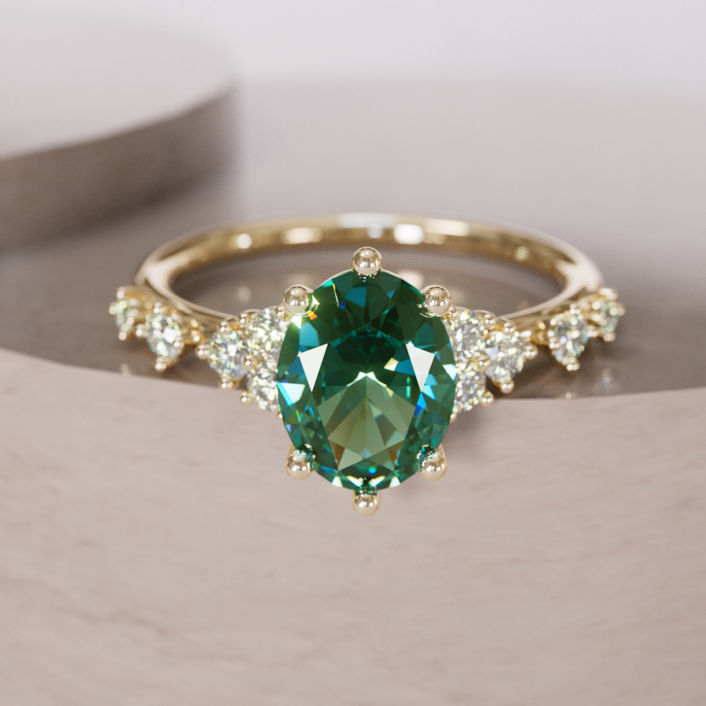 Celestial Engagement Ring with Oval Green Sapphire and Diamonds By Valley Rose