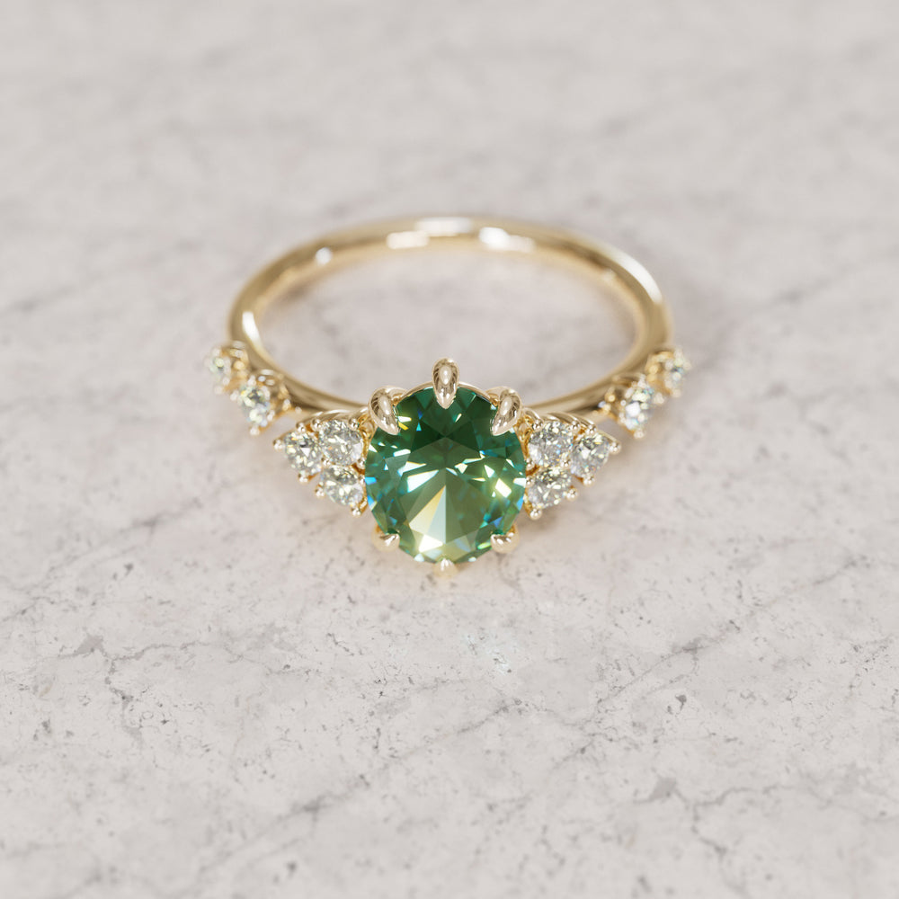 Celestial Engagement Ring with Oval Green Sapphire and Diamonds By Valley Rose