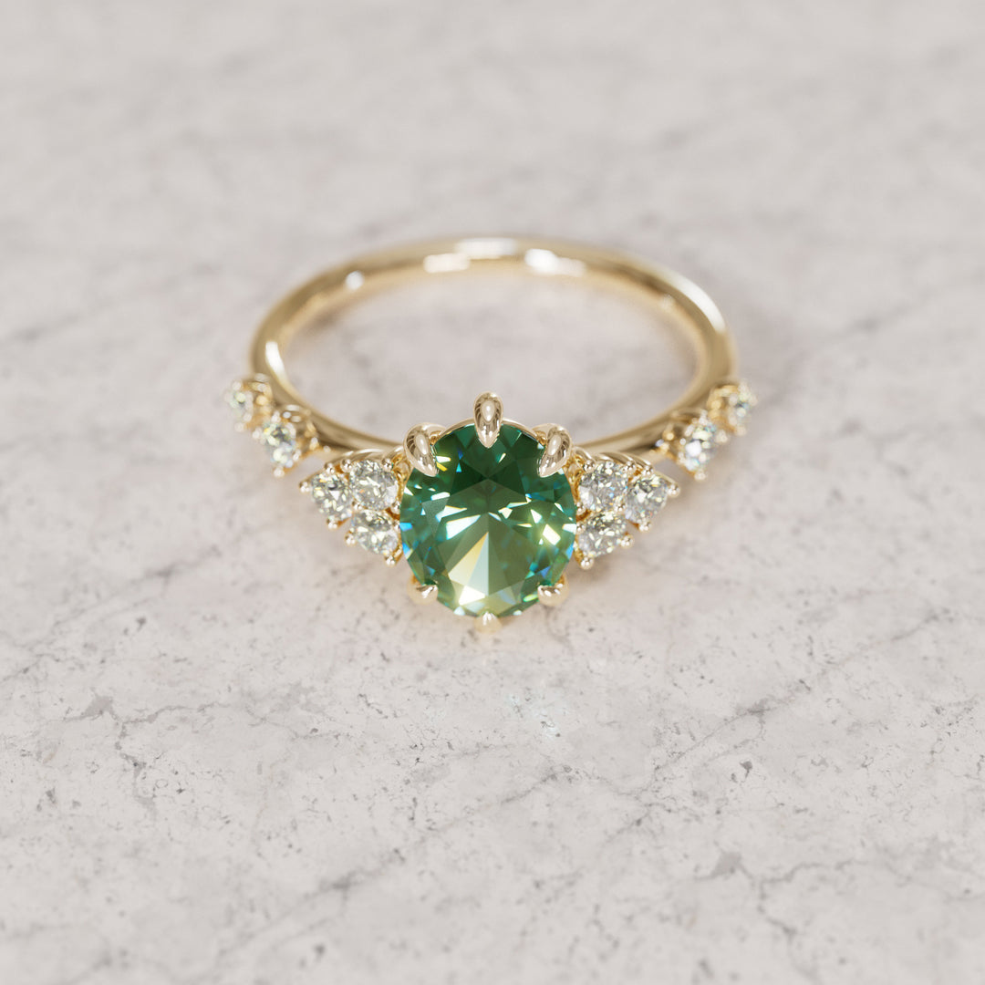 Celestial Engagement Ring with Oval Green Sapphire and Diamonds By Valley Rose