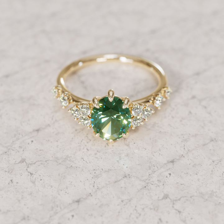 Celestial Engagement Ring with Oval Green Sapphire and Diamonds By Valley Rose