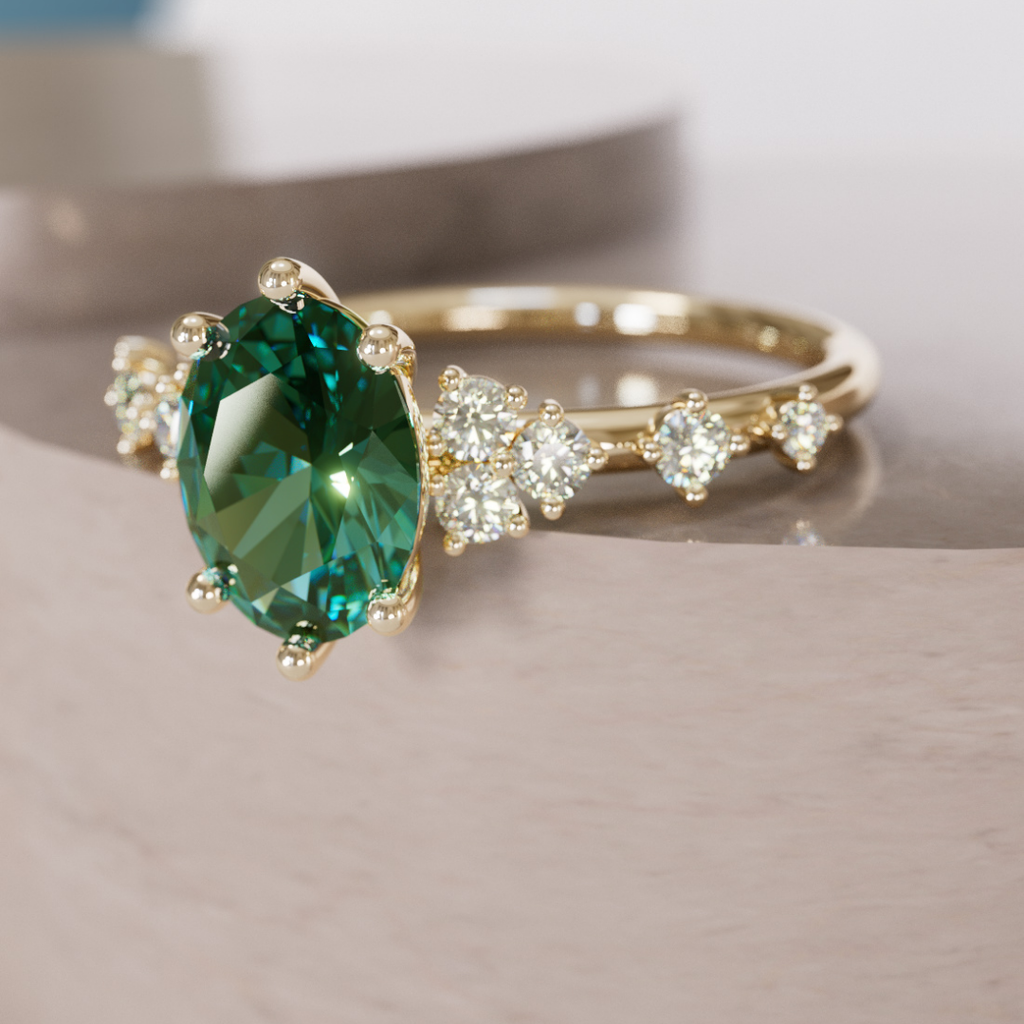 Celestial Engagement Ring with Oval Green Sapphire and Diamonds By Valley Rose