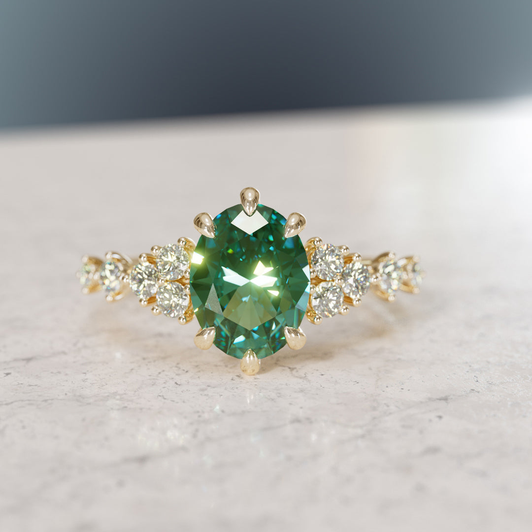 Celestial Engagement Ring with Oval Green Sapphire and Diamonds By Valley Rose