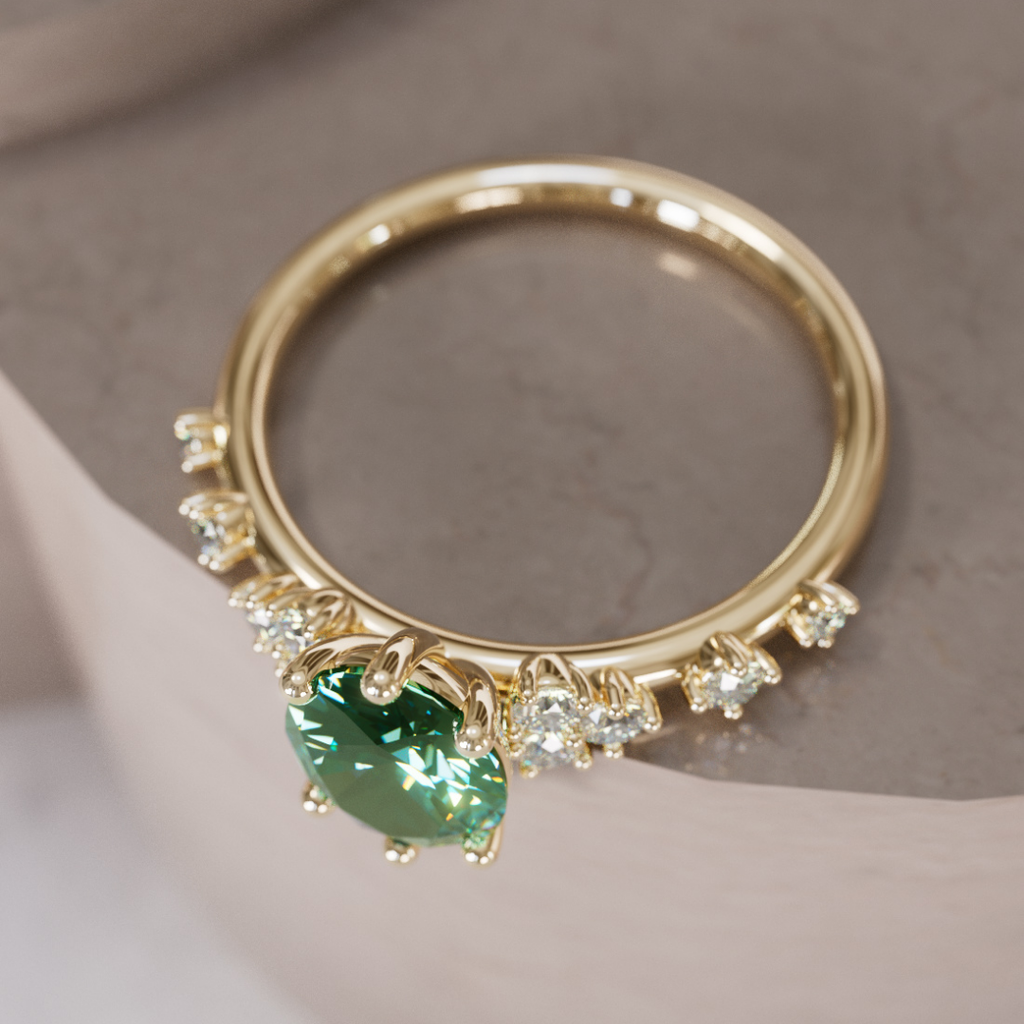 Celestial Engagement Ring with Oval Green Sapphire and Diamonds By Valley Rose