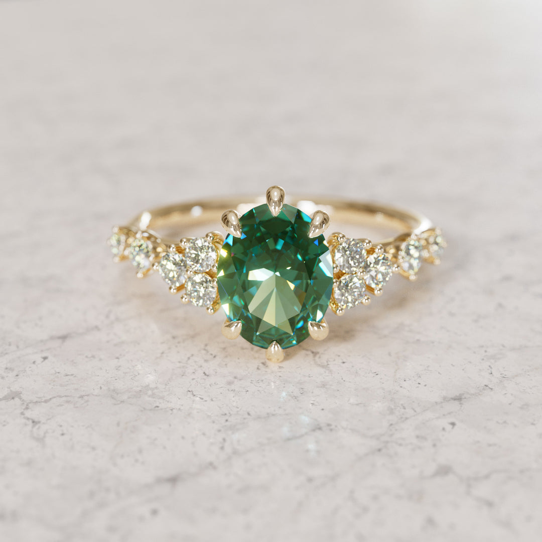 Celestial Engagement Ring with Oval Green Sapphire and Diamonds By Valley Rose