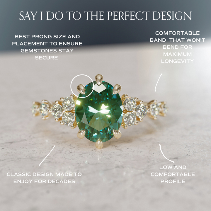 Celestial Engagement Ring with Oval Green Sapphire and Diamonds By Valley Rose