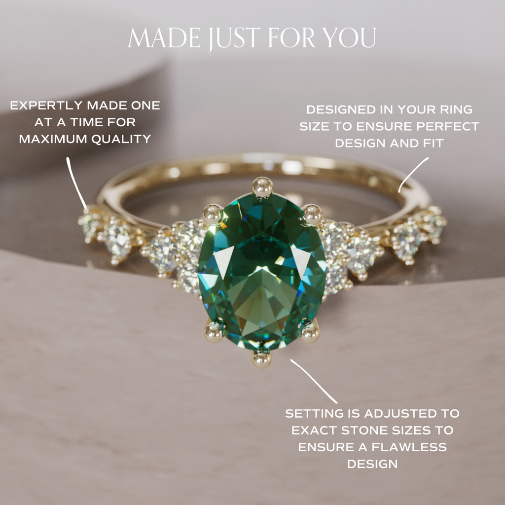 Celestial Engagement Ring with Oval Green Sapphire and Diamonds By Valley Rose