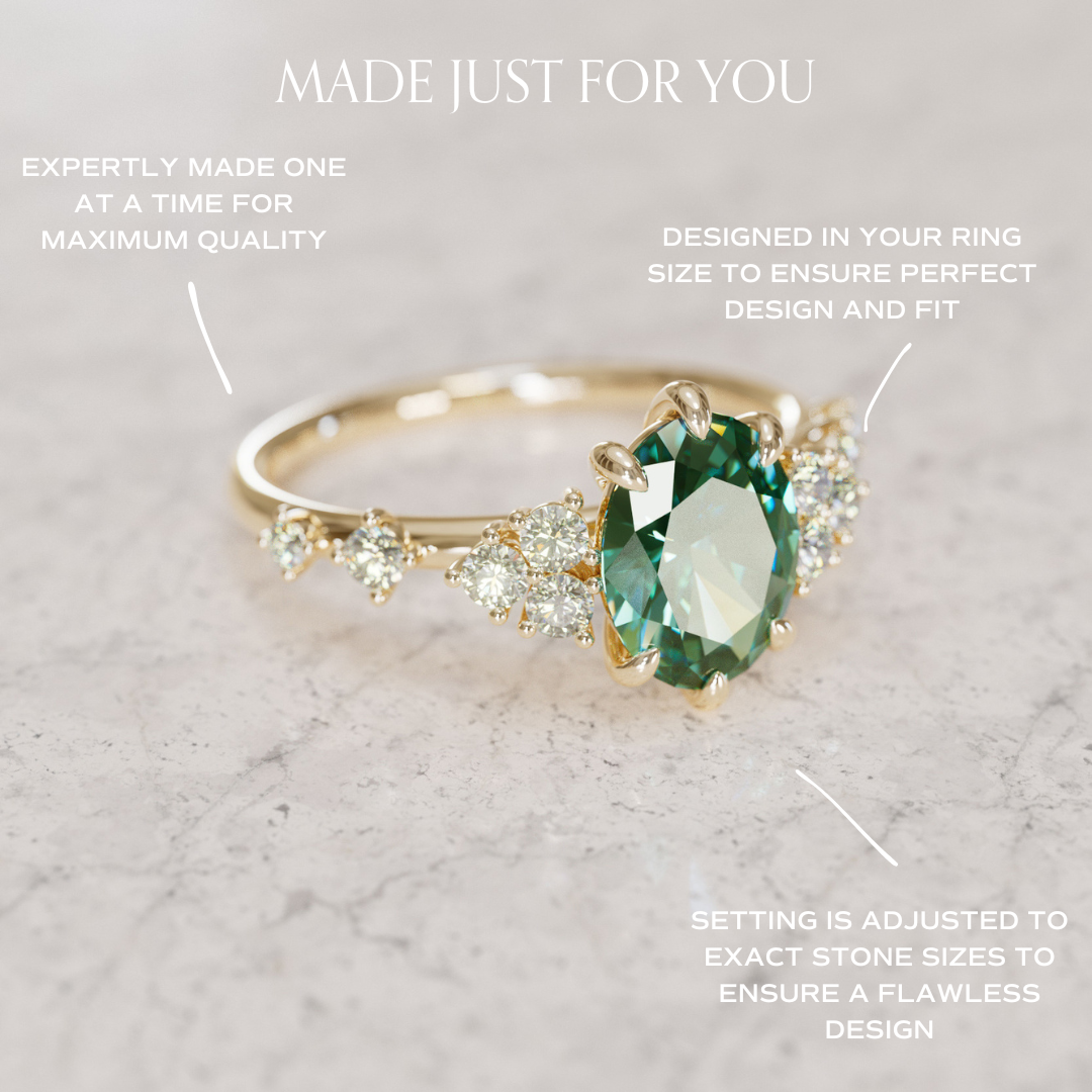 Celestial Engagement Ring with Oval Green Sapphire and Diamonds By Valley Rose