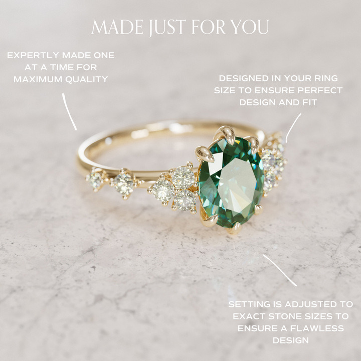 Celestial Engagement Ring with Oval Green Sapphire and Diamonds By Valley Rose
