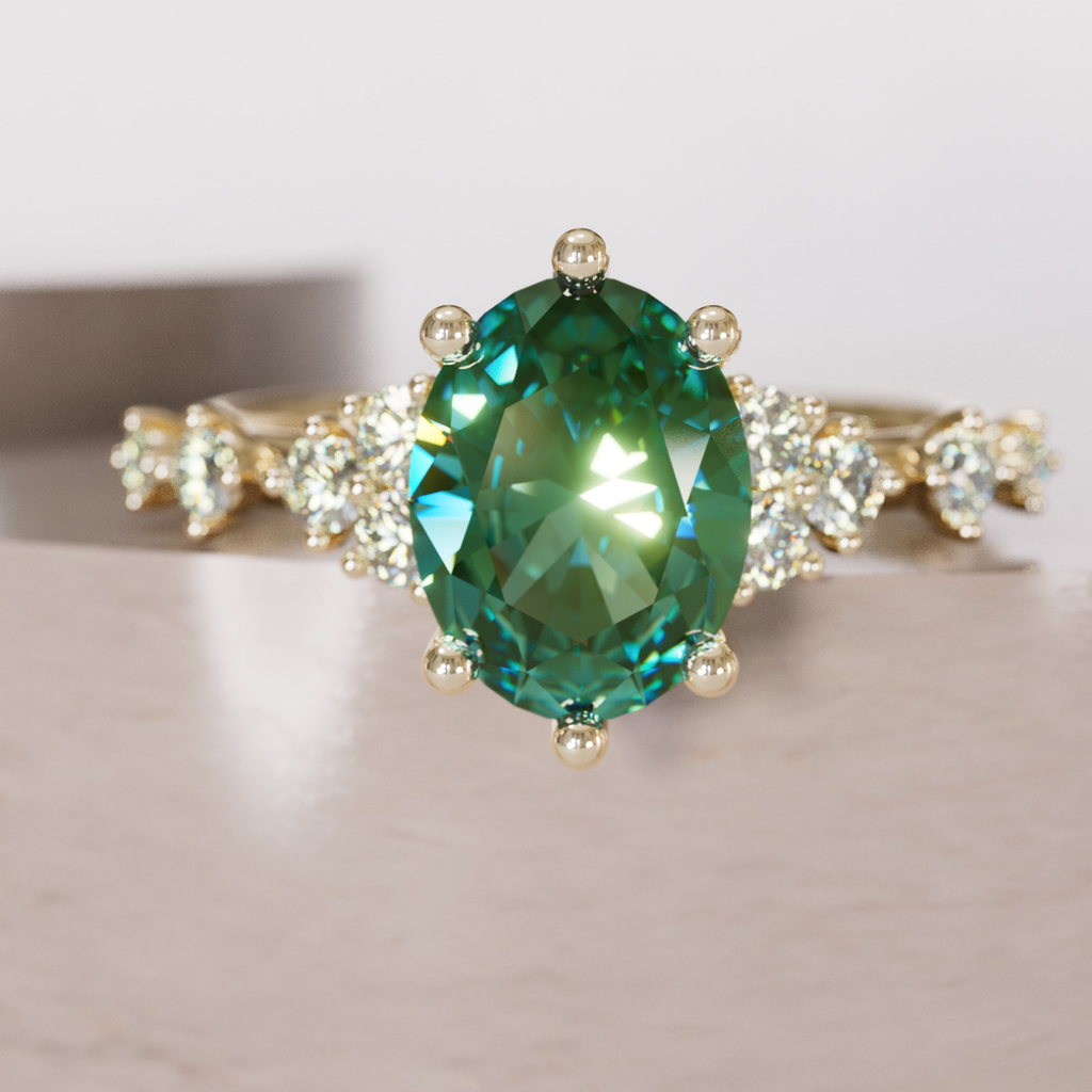 Celestial Engagement Ring with Oval Green Sapphire and Diamonds By Valley Rose