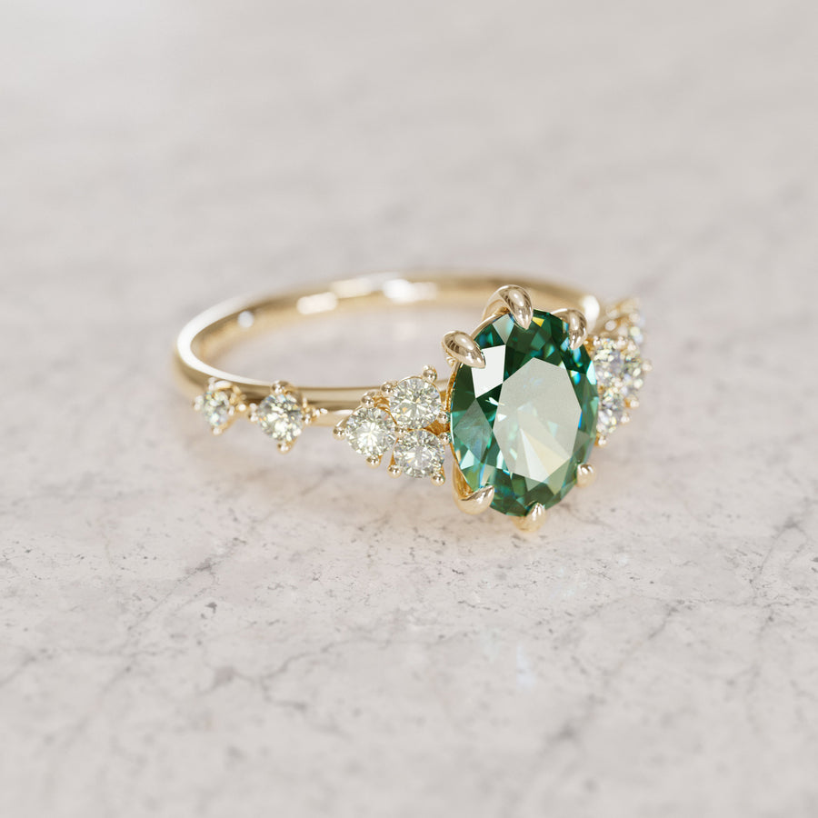 Celestial Engagement Ring with Oval Green Sapphire and Diamonds By Valley Rose