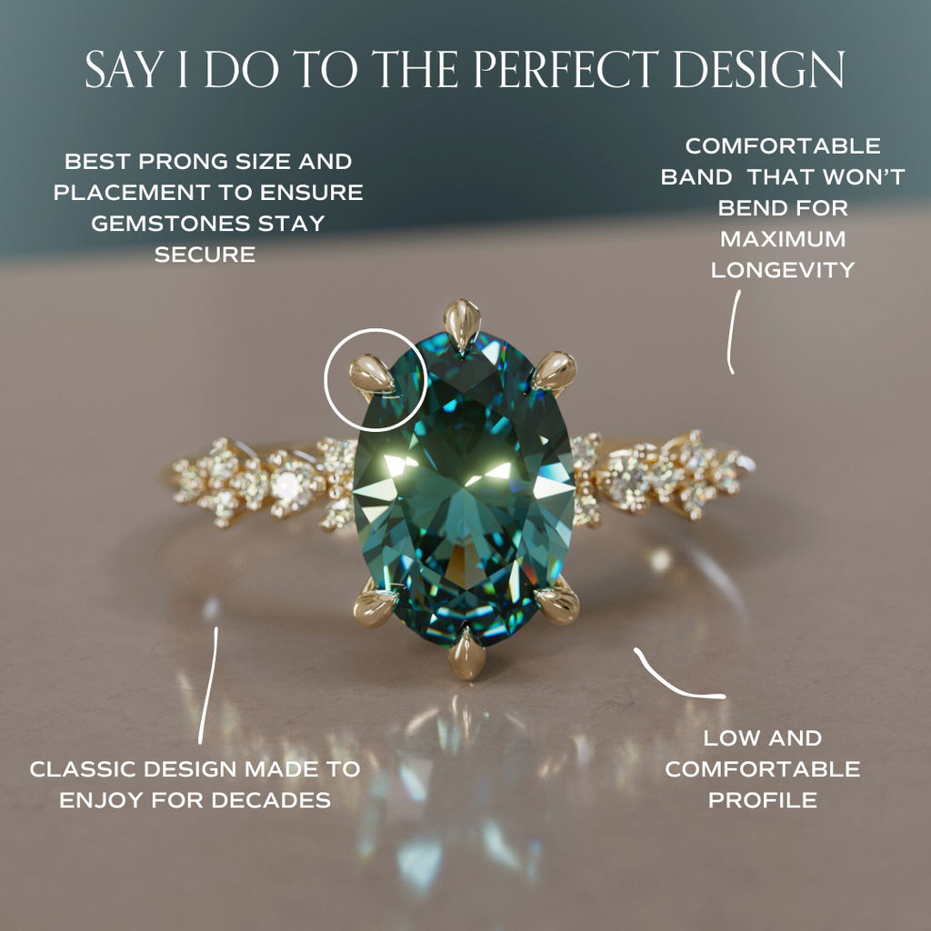 Celestial Engagement Ring with Oval Teal Sapphire and Diamonds By Valley Rose
