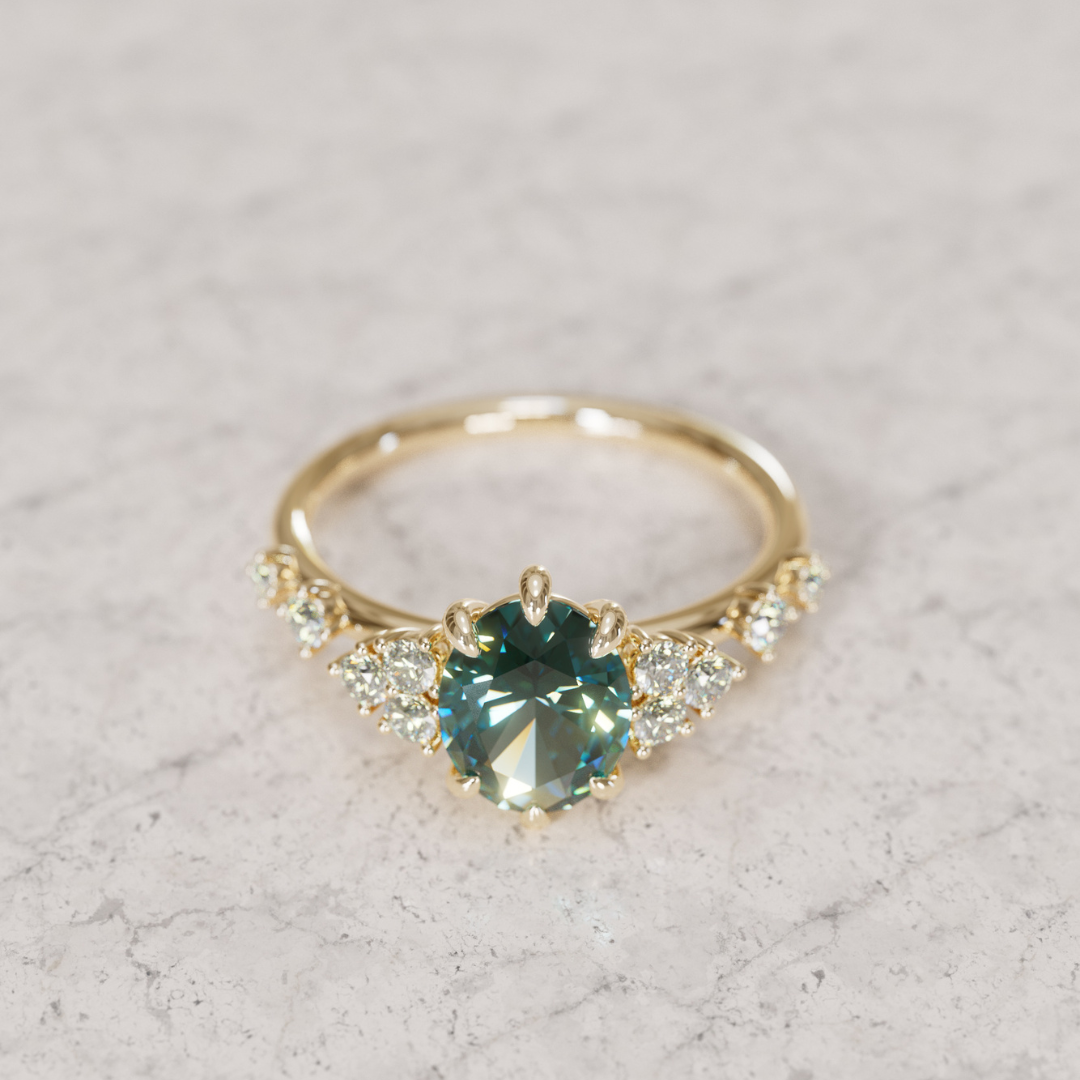 Celestial Engagement Ring with Oval Teal Sapphire and Diamonds By Valley Rose