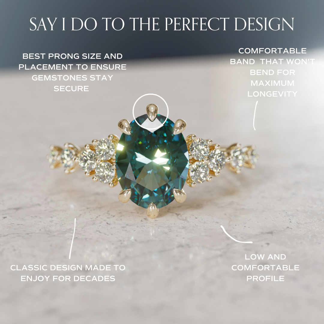 Celestial Engagement Ring with Oval Teal Sapphire and Diamonds By Valley Rose