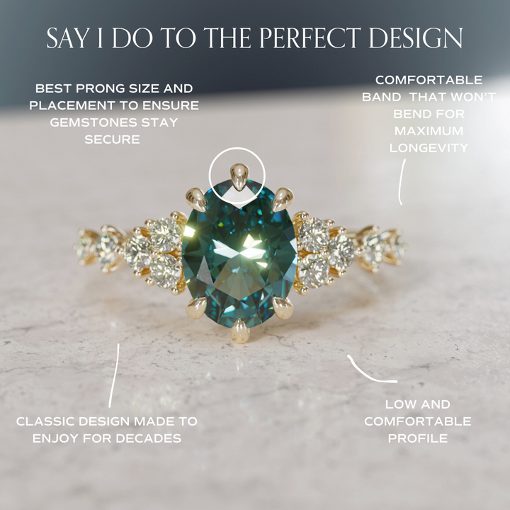 Celestial Engagement Ring with Oval Teal Sapphire and Diamonds By Valley Rose