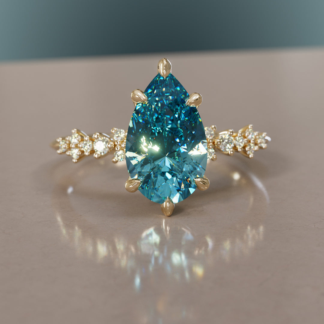 Celestial Engagement Ring with Pear Blue Sapphire and Diamonds By Valley Rose