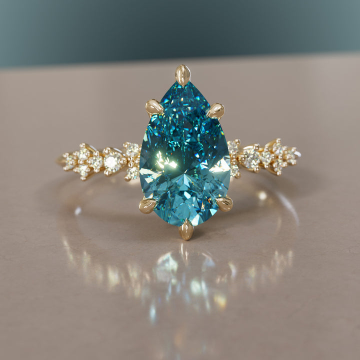 Celestial Engagement Ring with Pear Blue Sapphire and Diamonds By Valley Rose