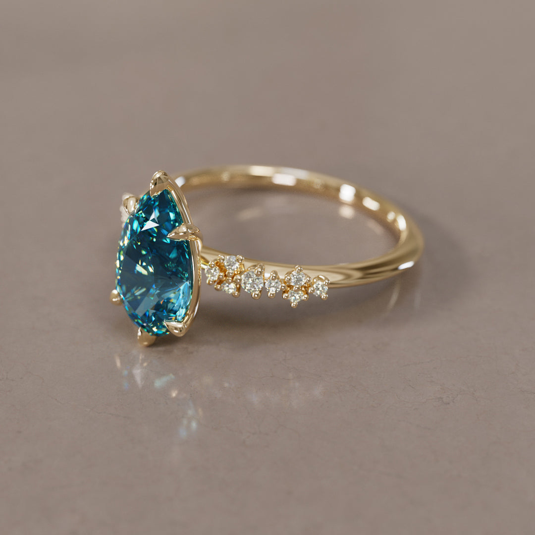 Celestial Engagement Ring with Pear Blue Sapphire and Diamonds By Valley Rose