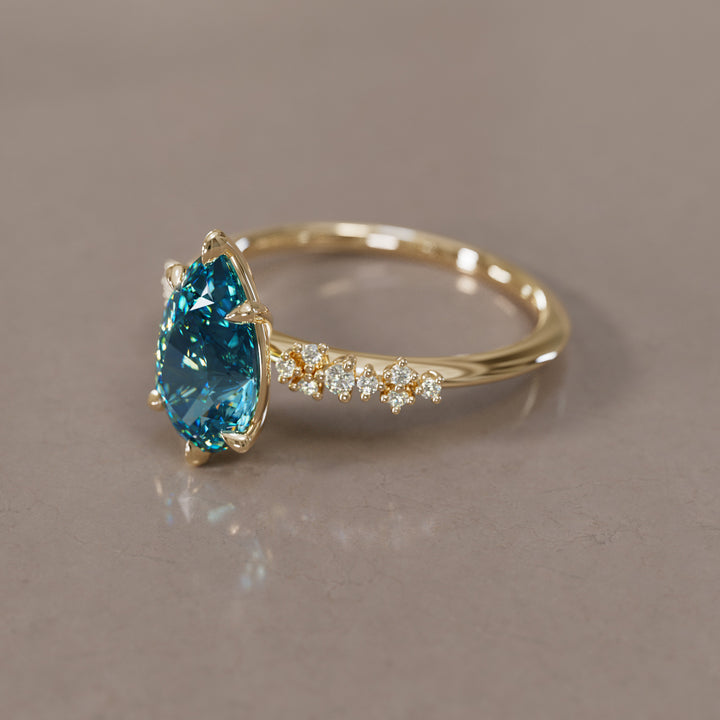 Celestial Engagement Ring with Pear Blue Sapphire and Diamonds By Valley Rose
